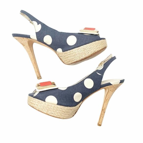 Bettye Muller Blake Polka Dot Marine Cork Heels - Picture 5 of 9